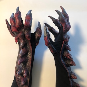 Red Dragon Claws Hands Adult Halloween Hand Made USA Costume Gloves