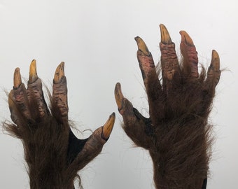 Gants de costume d'Halloween effrayants pour adultes, griffes de monstre, mains de bête brune
