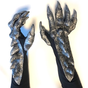 Silver Dragon Claws Hands Adult Halloween Hand Made USA Costume Gloves