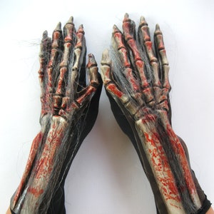 Bloody Skeleton Zombie Beast Adult Hairy Gory Halloween Hand Made USA Costume Gloves