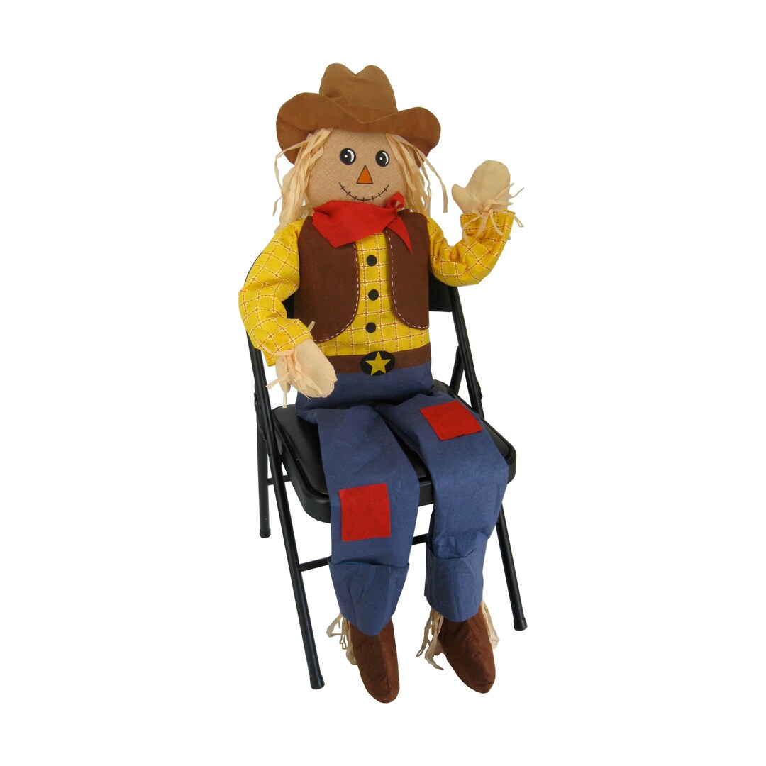61 Large Sitting Scarecrow Cowboy Western Country Fall Outdoor