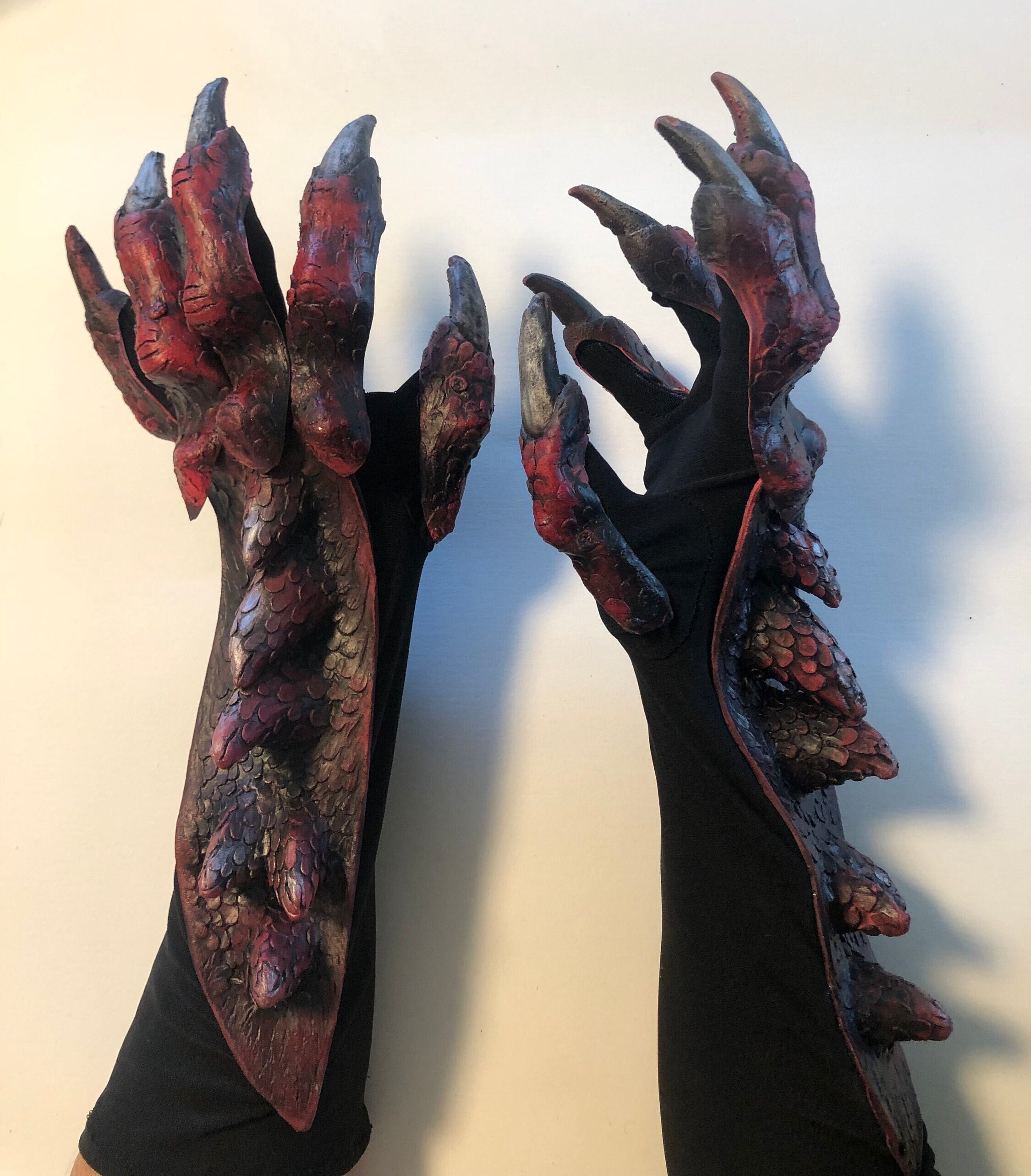 Red Dragon Claws Hands Adult Halloween Hand Made USA Costume Gloves