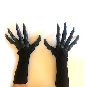 Långfingrade Alien Svarta Monsterhänder Klor Vuxen Halloweenkostymtillbehör