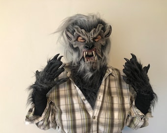 Werewolf Costume Gray Wolf Adult Mask, Collar & Claw Hands Gloves