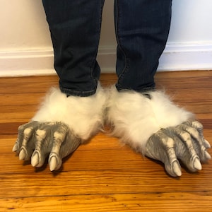 White Beast Feet Werewolf Clawed Animal Adult Shoe Covers Halloween Costume