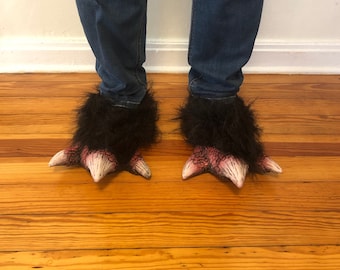 Pés de dragão vermelho, pássaro, réptil, garras, capas de sapato para adulto, fantasia de Halloween