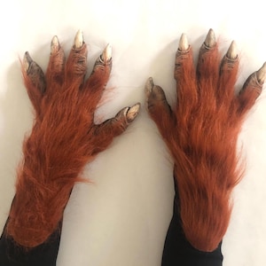 Fox Paws Claws Red Orange Furry Faux Fur Hands Adult Halloween Hand Made USA Costume Gloves