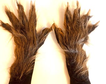 Brown Werewolf Beast Claws Hands Adult Halloween Hand Made USA Costume Gloves