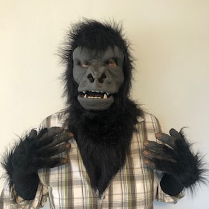 Gorilla Costume Ape Monkey Mask Gloves Fur Collar Chest Adult Halloween Costume
