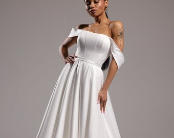 Simple wedding dress Michaela,Reception dress,A-line silhouette,Satin wedding dress,ball gown wedding,white satin dress,Modest wedding dress