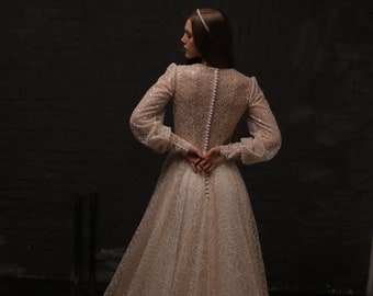 Long Sleeve Wedding Dress, Light Wedding Dress, Lace Wedding Dress, Wedding Dress with Sleeves, Bridal Gown, Boho Wedding Dress