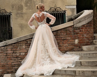 tight lace long sleeve wedding dress