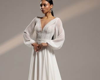 Vestido de novia rústico Daniela, vestido de novia de playa, vestido de novia sencillo, vestido minimalista, vestido de novia modesto