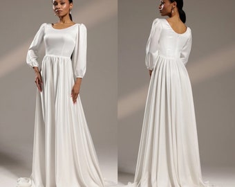 Simple wedding dress Senta,Silk wedding dress ,Engagement dress ,casual wedding dress