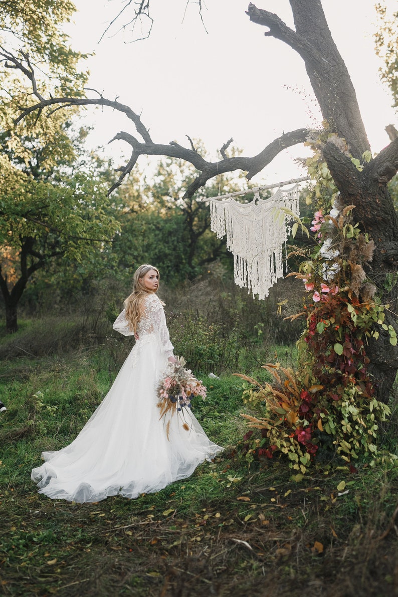 Long Sleeve Wedding Dress, Light Wedding Dress, Lace Wedding Dress, Wedding Dress with Sleeves, Bridal Gown, Boho Wedding Dress image 4