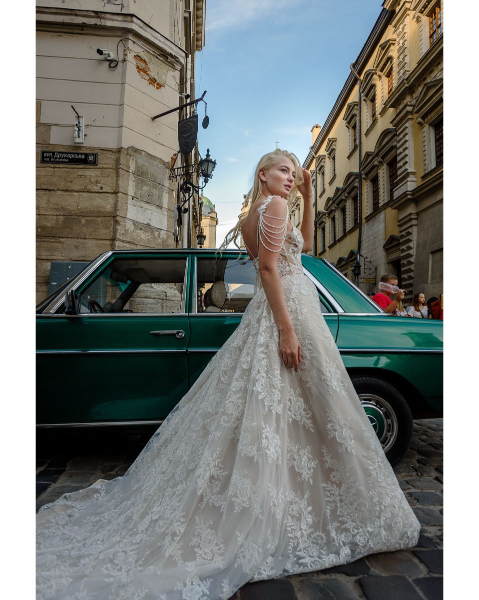 gown with long trail
