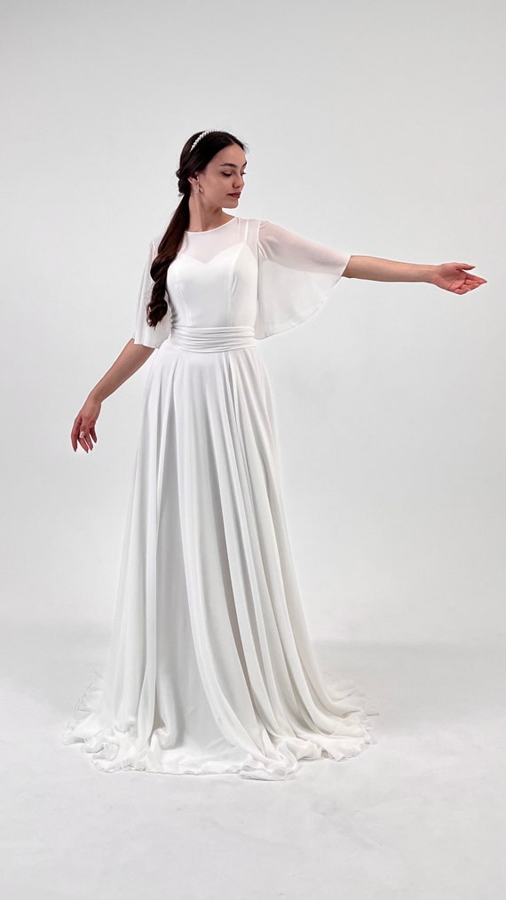 Abito da sposa rustico Leokadiya abito da sposa di linea abito da sposa semplice abito bianco avorio abito da sposa moderno abito da sposa modesto Etsy Italia