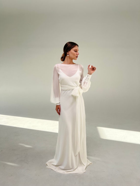 Plus Size Adding Flutter Sleeves To Wedding Dress Romantic Wedding Dress  Ivett, Chiffon Dress,reception Dress,