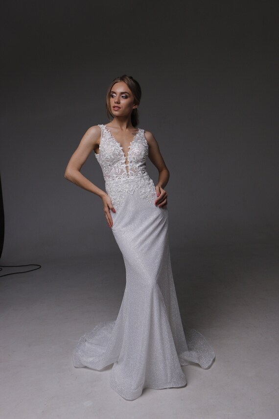 Mermaid Wedding Dress Satin And Lace Wedding Dress Long Etsy etsy