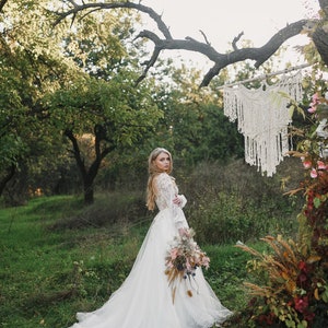 Long Sleeve Wedding Dress, Light Wedding Dress, Lace Wedding Dress, Wedding Dress with Sleeves, Bridal Gown, Boho Wedding Dress image 10