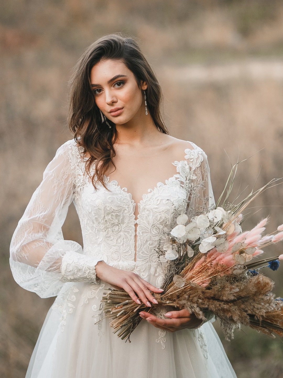 Long Sleeve Wedding Dress, Light Wedding Dress, Lace Wedding Dress ...