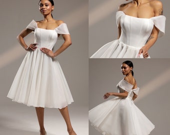 Midi wedding dress Justine,Modern wedding dress, Civil wedding dress,simple wedding dress