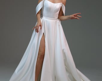 Long Satin Bridal Gown Eleonora,simple wedding dress, a-line silhouette,plus size dress