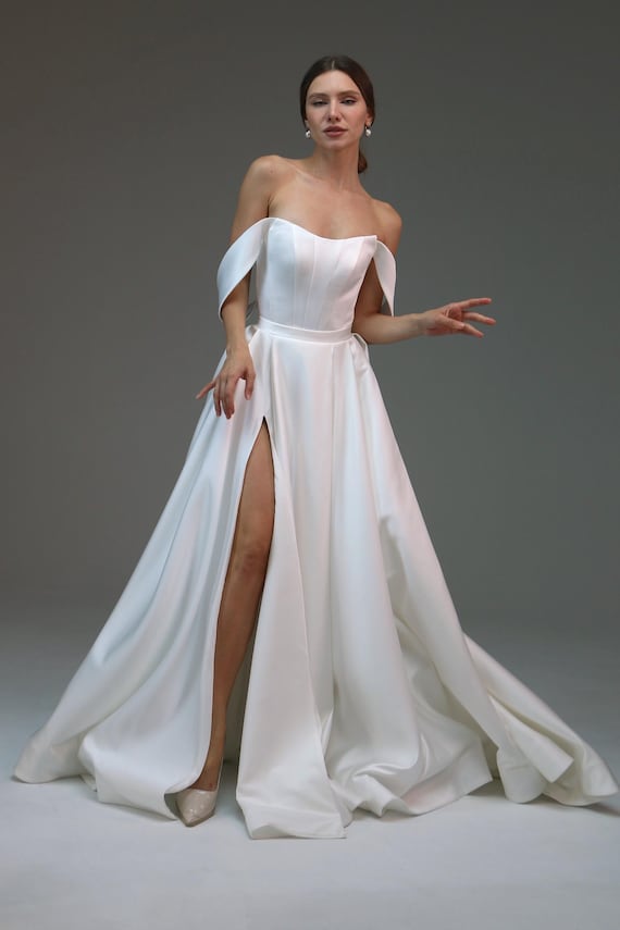 navy blue dress for baby girl Long Satin Bridal Gown Eleonora,simple Wedding Dress, A-line Silhouette,plus  Size Dress