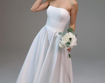 Midi wedding dress Eloisa, Romantic white dress ,Civil wedding dress ,Reception dress