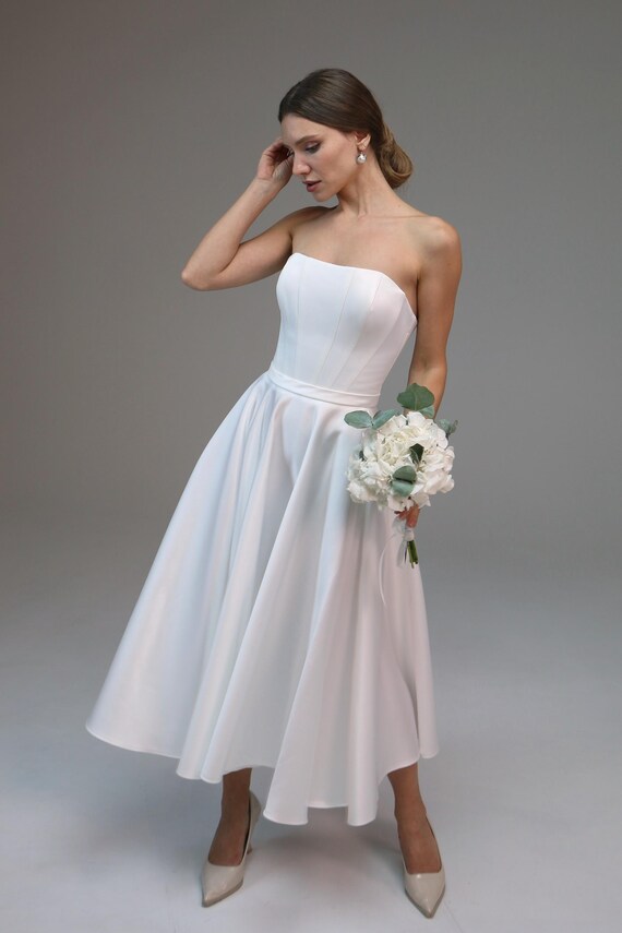 Midi wedding dress Eloisa, Romantic White dress ,Civil wedding dress ,Reception dress Midi wedding dress Eloisa, Romantic White dress ,Civil wedding dress ,Reception dress