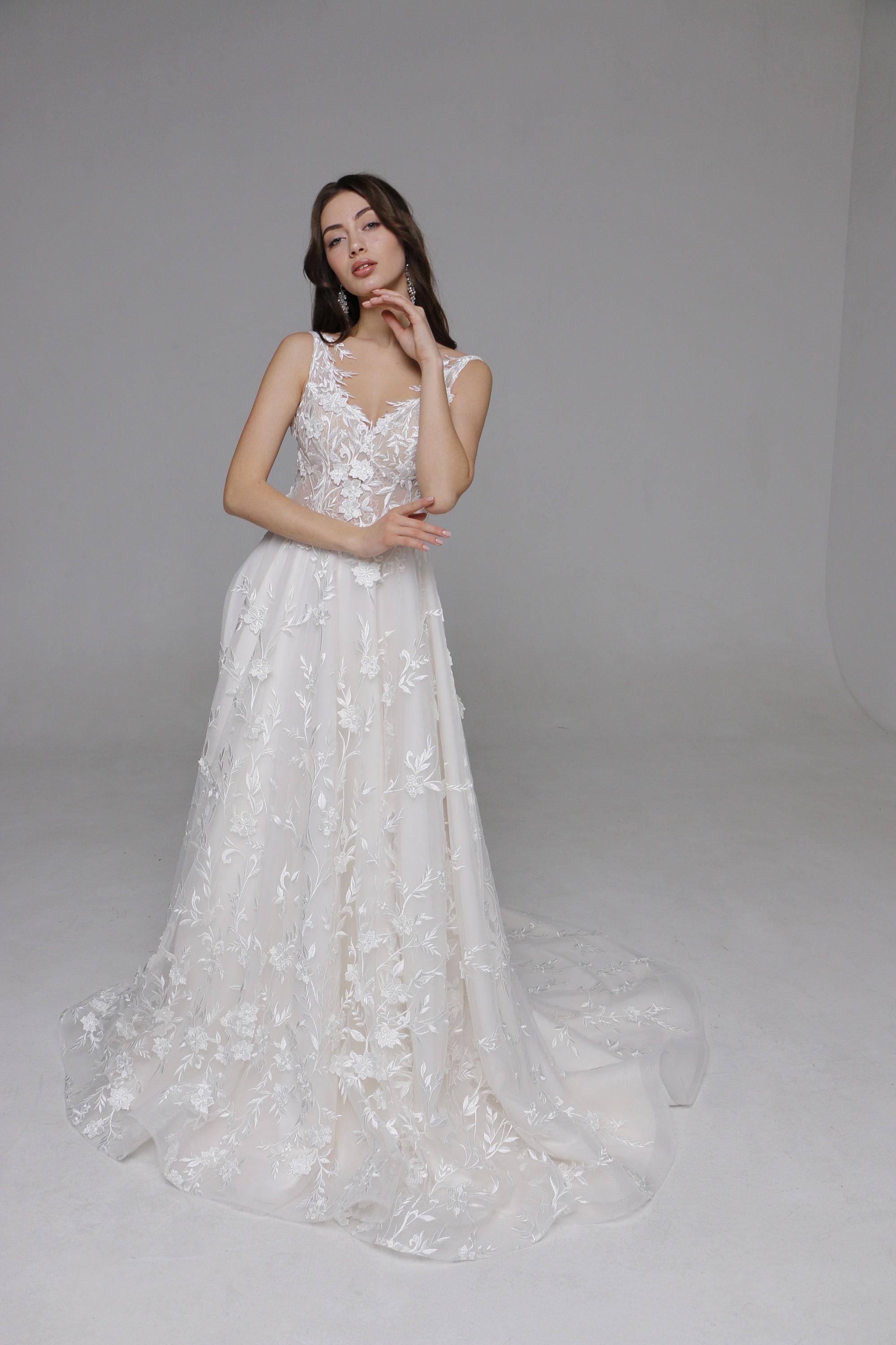 Open Back Wedding Dress Lace Wedding Gown Long Train Wedding - Etsy ...
