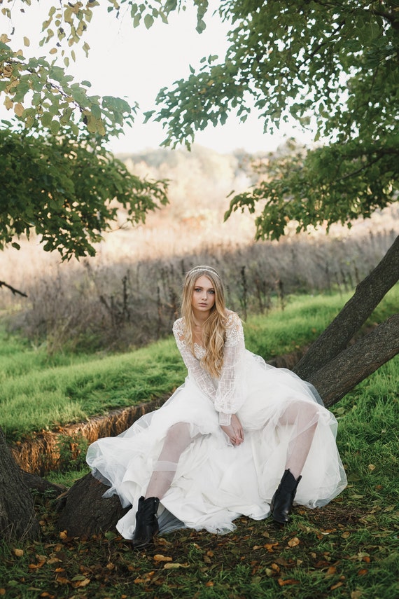 Long Sleeve Wedding Dress Light Wedding Dress Lace Wedding | Etsy