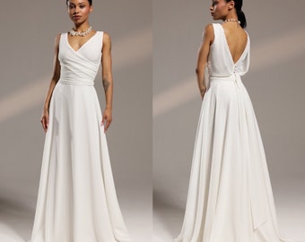 Beach wedding dress  Nele , rustic wedding dress,  elopement, chiffon wedding,  aline wedding dress,elopement dress, v neck wedding dress