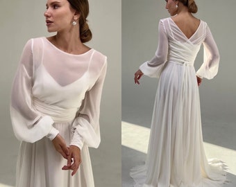 Simple wedding dress Apollin,minimalist dress,modest wedding dress,modern wedding dress,wedding guest dress,bridal top,a-line silhouette