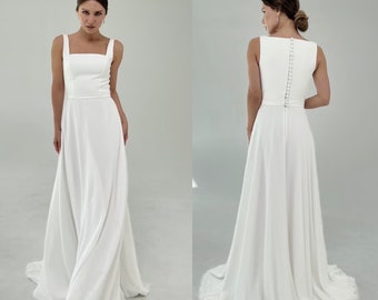 Modern wedding dress Kandely,modest wedding dress,minimalist dress,simple wedding dress, a-line silhouette,square neckline,plus size dress