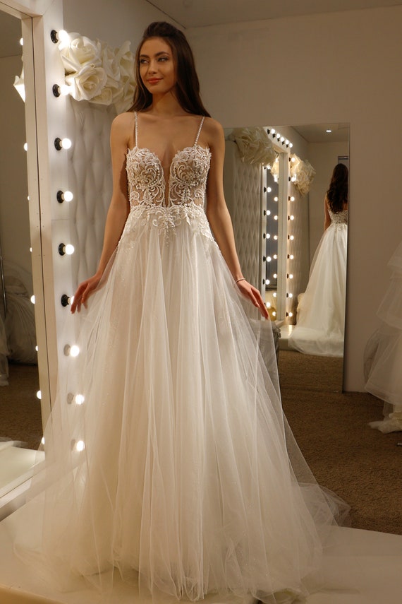 Deep Plunge Wedding Dress Lace Corset Wedding Dress Vivian Etsy