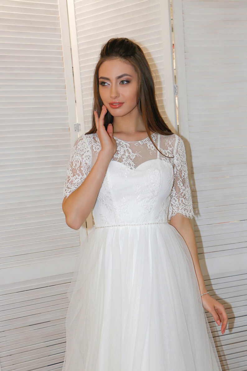 Short Sleeve Wedding Dress Lace Corset Wedding Gown Ornate Etsy