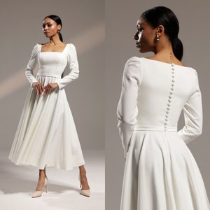 Simple wedding dress Karoline ,Square neckline, Bridesmaid dress, Reception dress, Casual wedding dress