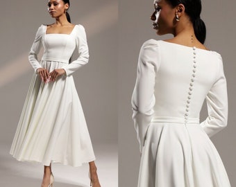 Simple wedding dress Karoline ,Square neckline, Bridesmaid dress, Reception dress, Casual wedding dress