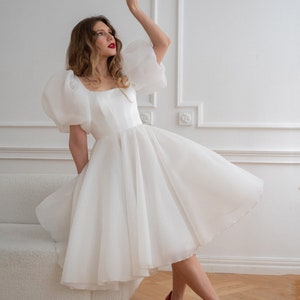 Reception dress Edit midi. square neckline | A-line silhouette | simple wedding dress | modest wedding dress