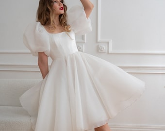 Reception dress Edit midi. square neckline | A-line silhouette | simple wedding dress | modest wedding dress