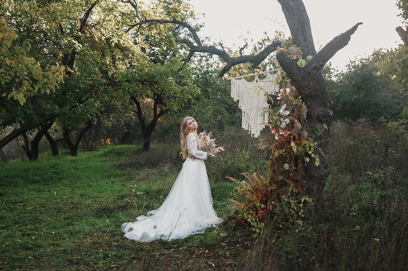 Long Sleeve Wedding Dress, Light Wedding Dress, Lace Wedding Dress, Wedding Dress with Sleeves, Bridal Gown, Boho Wedding Dress image 8