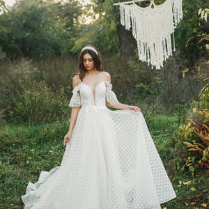 Summer Wedding Dress, Deep Plunge Neckline, Wedding Dress, Bridal Gowns, Beach Wedding Dress, Fairy Wedding Dress, Elegant Simple Dress, image 7
