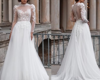 Tulle wedding dress,wedding dress tulle with sleeves,boho wedding dress,wedding dress ,custom wedding dress,bohemian wedding dress,