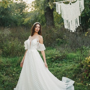 Summer Wedding Dress, Deep Plunge Neckline, Wedding Dress, Bridal Gowns, Beach Wedding Dress, Fairy Wedding Dress, Elegant Simple Dress, image 8