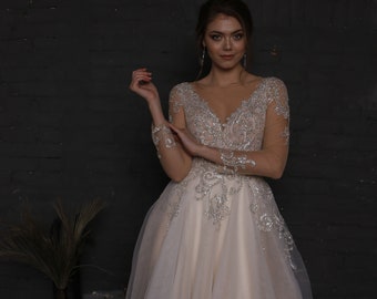 Boho Wedding Dress,Elegant wedding dress, Long Sleeve Wedding Dress, Lace Wedding Dress, Bohemian Wedding Dress, Rustic Wedding Dress,