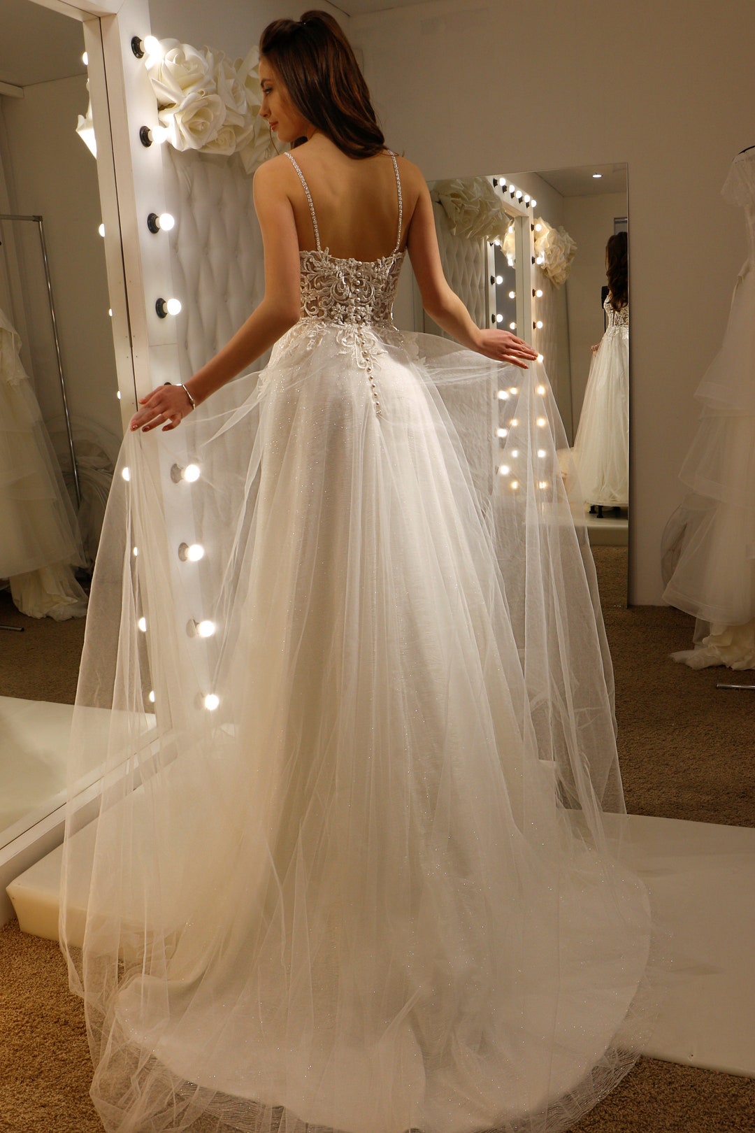 Deep Plunge Wedding Dress, Lace Corset Wedding Dress, Vivian Wedding Dress,  Fairy Wedding Gown, Backless Wedding Dress, Bridle Gown 