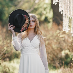 French Lace Wedding Dress, Chiffon Wedding Dress, Short Sleeve Wedding Dress, Deep Plunging Neckline, Boho Wedding Dress, Long Bridal Gown image 1