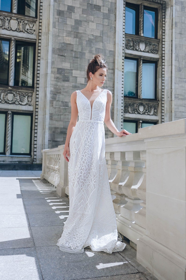 Wedding Dress ,Lace Wedding Dress, Unique Wedding Dress,Bohemian Wedding Dress, a-line dress,wedding dresses 2020,dress fabric,dress fabric image 1