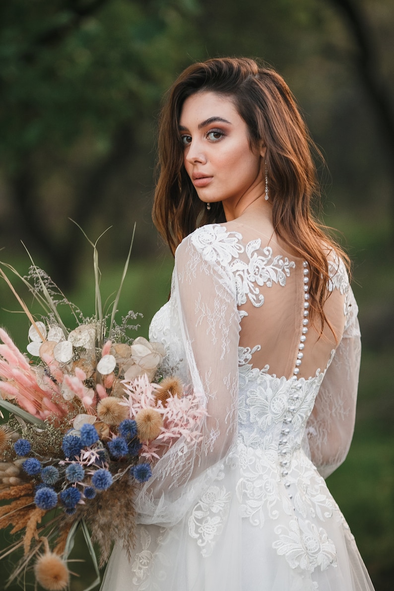 Long Sleeve Wedding Dress Light Wedding Dress Lace Wedding - Etsy
